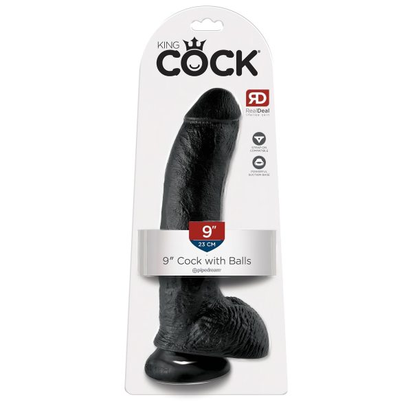 King Cock 9 - nagy tapadótalpas, herés dildó (23cm) - fekete