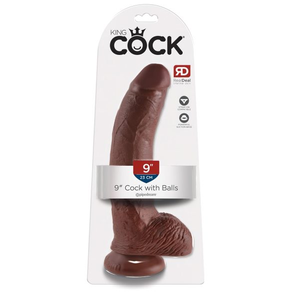 King Cock 9 - nagy tapadótalpas, herés dildó (23cm) - barna