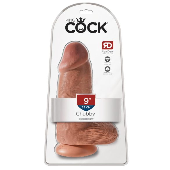 King Cock 9 Chubby - tapadókorongos, dildó (23cm) - sötét natúr