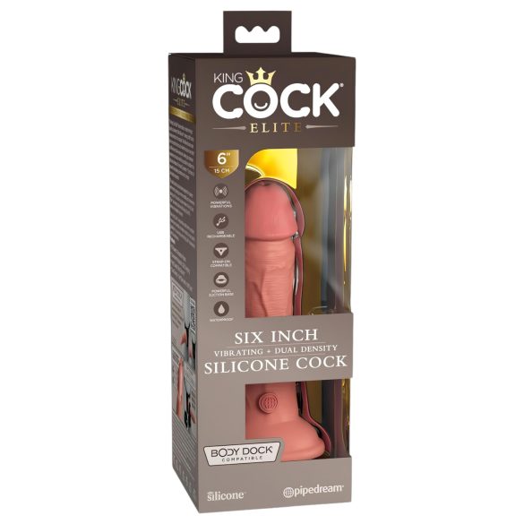 King Cock Elite 6 - tapadótalpas, élethű vibrátor 15cm (sötét natúr)